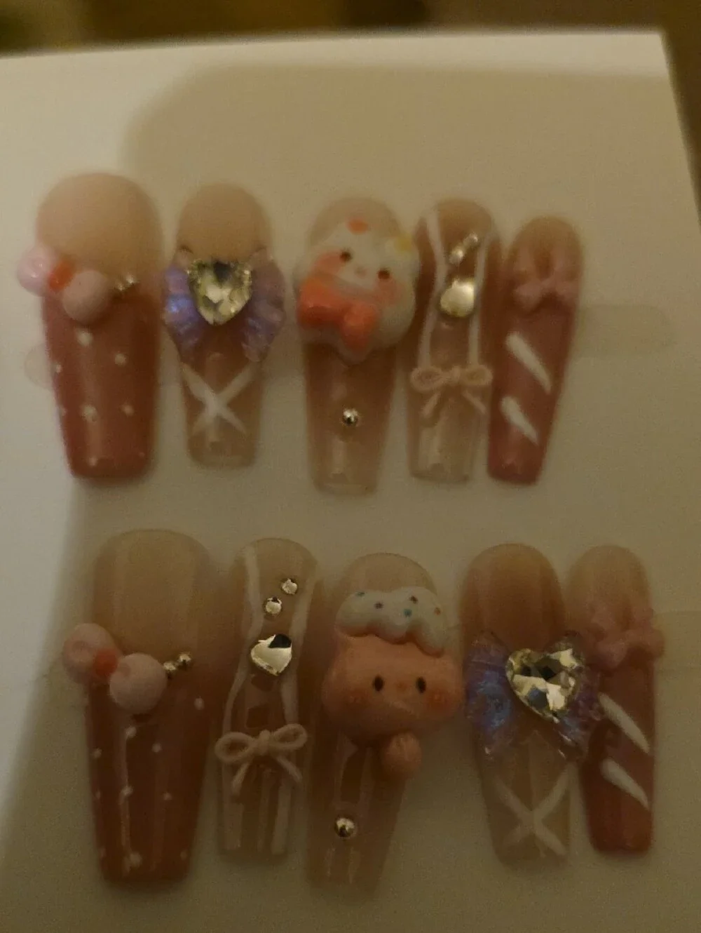 Brown 3D Charm Press-On Nail Set - Women Accessories Small